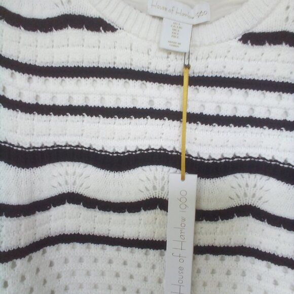 House of Harlow 1960 2PC Crocheted Blck/Whte Stripe Top & Maxi Skirt Size: L NWT - Picture 10 of 12